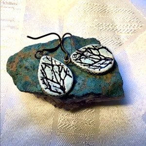 Ceramic Earrings Green Tree Drop Style